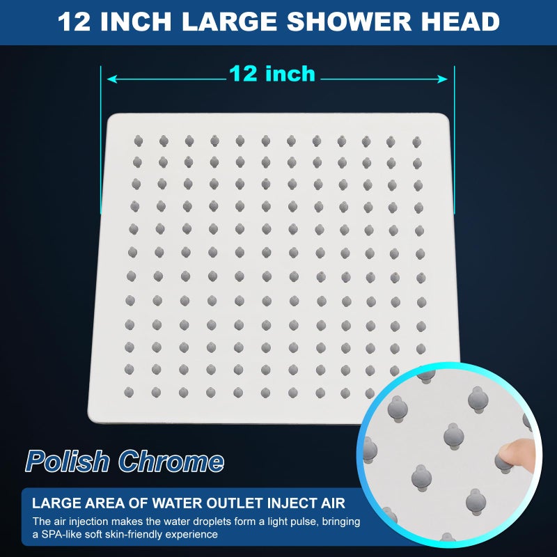 Midanya Rain Shower Head, Stainless Steel Large Rainfall Shower Head High Pressure, Bathroom Waterfall Square Showerhead, Ceiling or Wall Mount,Polish Chrome 12 Inch - Image 3